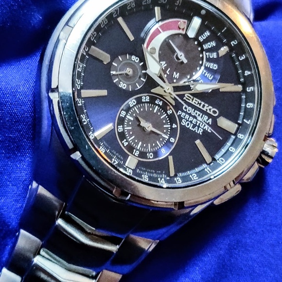 Seiko SSC375 Coutura Solar Perpetual Calendar Midnight Blue Men's Watch 45mm - Picture 1 of 10